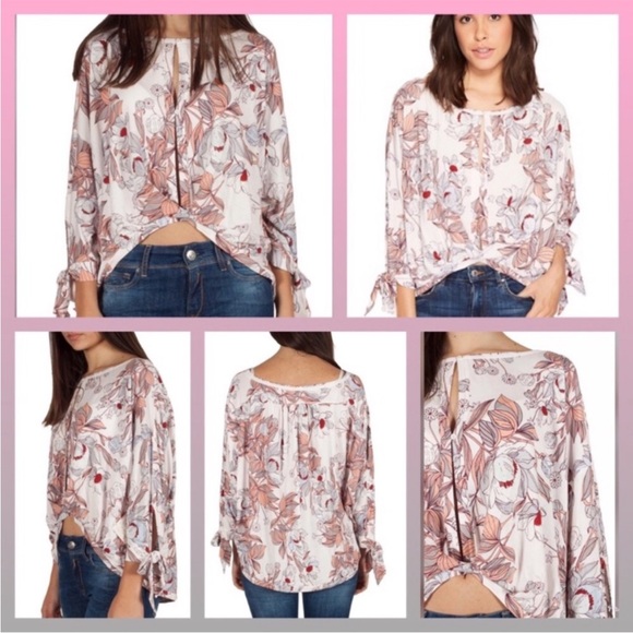 Free People Reversible Floral Blouse in Cream, Rose, Grey - XL -EUC - Picture 3 of 6